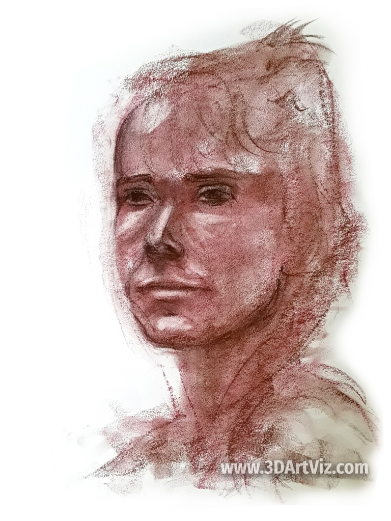 Draw chalk techniques applied to a live portrait study. 20 min. Berlin, 2019.